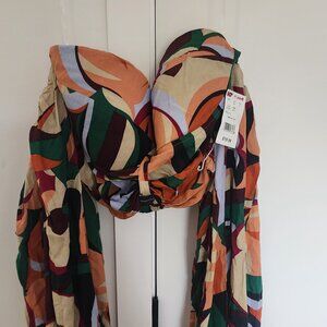 Off Shoulder Lantern Ballon Sleeves Multi Colored Crop Top 1X